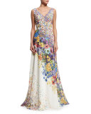 Sleeveless Floral-Print Gown
