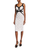 Gardenia Lace Sheath Dress W/Contrast Trim, Optic White