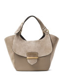 Josie Large Suede & Leather Shopper Tote Bag, Dark Taupe