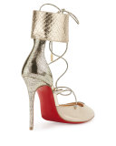Corsankle Lace-Up 100mm Red Sole Pump, Gold
