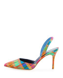 Carolyne Satin High-Heel Halter Pump, Multi