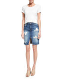 Distressed Denim Pencil Skirt, Kumi
