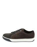 Men's Croc-Embossed Leather Low-Top Sneaker, Gray