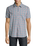 Plaid Short-Sleeve Sport Shirt, Light Blue