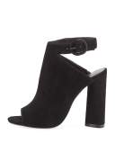 Gigi Suede Peep-Toe Sandal, Black