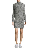 Space-Dye Mock-Neck Sweaterdress, Black