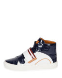 Herick Patent Leather High-Top Sneaker, White