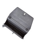 Anouk  Leather Clutch Bag w/Chain, Gray Metallic