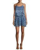 Tamara Sleeveless Tiered Mini Dress, Blue Pattern