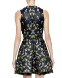 Sleeveless Fit-&-Flare Floral-Print Dress, Navy