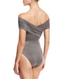 Liquid by Luxe Off-the-Shoulder One-Piece Swimsuit, Gray