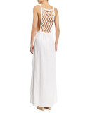 Canvas Sleeveless Coverup Maxi Dress, White