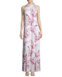 Renee Halter Butterfly-Print Long Dress, Plus Size 