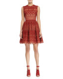 Sleeveless Fit-&-Flare Lace Dress, Cadillac