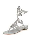 Crystal Laser-Cut Flat Sandal, Silver