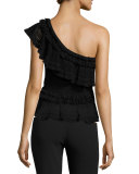 Ruffle Crochet High-Low Peplum Top, Black