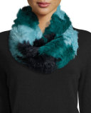 Chevron Sheared Rabbit Fur Infinity Scarf, Blue