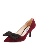 Suede Pointed-Toe 65mm Bow Pump, Granato/Black