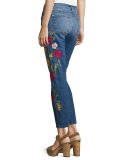 Rose Garden Embroidered Boyfriend Jeans, Blue