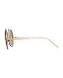 Rimless Round Mirrored Sunglasses, Gold