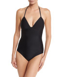 Lace-Back One-Piece Swimsuit, Matte Black