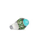 18K White Gold Paraiba Ring with Tsavorites & Diamonds