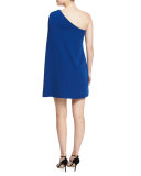 One-Shoulder Crepe Cocktail Dress, Sapphire