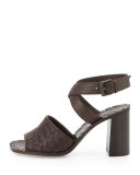 Intrecciato Metallic Ankle-Wrap Sandal, Espresso