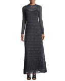 Long-Sleeve Openwork Maxi Dress, Navy