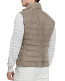 Suede Full-Zip Quilted Vest, Gray