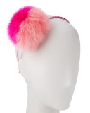 Rhinestone & Fox Fur Pompom Headband, Pink