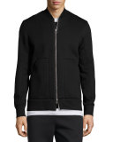 Zip-Up Pique Bomber Jacket, Black