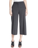 Skylar Tropical Wool-Blend Cropped Pants, Gray Melange