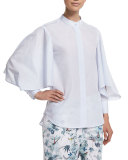 Full-Sleeve Button-Front Shirt, Light Blue