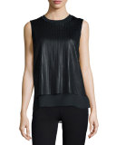 Sleeveless Blouse with Mesh Overlay