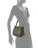 Python-Trim Leather Saddle Bag, Olive