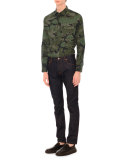 Camo-Print Long-Sleeve Military Shirt, Green Multi