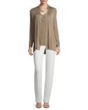 Radiant Shimmer Ribbed Open Cardigan, Light Brown