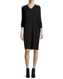 Long-Sleeve Silk Jersey Dress with Pockets