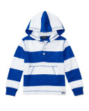 Striped Cotton Jersey Hooded Sweatshirt, Blue, Size 2-4