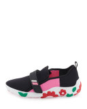 Neoprene Flower-Heel Sneaker, Black/Pink