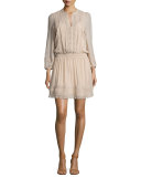 Pima Silk Georgette Lace-Inset Dress, Almond
