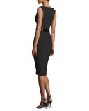 Sleeveless Belted Sheath Dress, Black