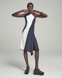 Sleeveless Jewel-Neck Colorblock Dress, Midnight Blue