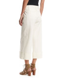 Stretch Twill Cuffed Culottes, White