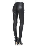 Side-Paneled Leather Leggings, Black