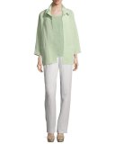 Gauze Linen-Blend Beach Jacket, Soft Lime, Plus Size 