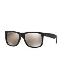 Flat-Top Sunglasses with Mirror Lenses, Brown/Gold