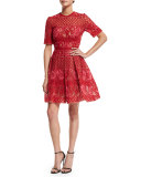 Sleeveless Embroidered Tulle Cocktail Dress, Imperial