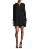 Montana Long-Sleeve Silk Flounce Dress, Midnight